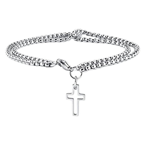 BESTYASH Stainless Steel Mens Bracelet with Cross and Double Chain for Parties and Dates