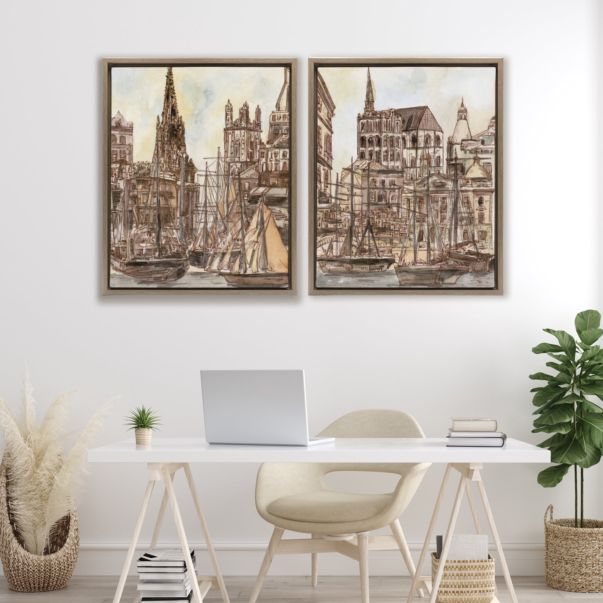Stupell Industries Salted Remnants Pier 2 Piece Brown Framed Floater Canvas Set, design by Melissa Wang