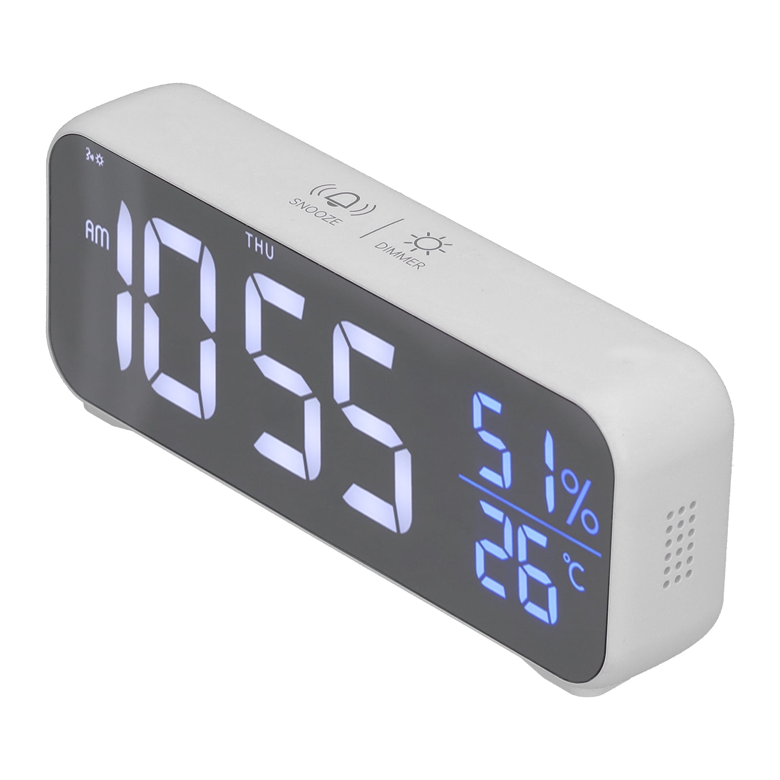 BOKYAN Digital Alarm Clock LED Electronic Mirror Clock with Built-in Battery Temperature Display Date Calendar for Bedroom Office Tabletop Modern White 6.5x2.5x1.2in