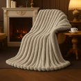 thumbnail image 1 of Am&eacute;lie Home Faux Fur Throw Blanket for Couch, Cozy Fuzzy Fluffy Fur Luxurious Soft Striped Plush Gift Blankets for Family Sofa Chair, 60"x80",, 1 of 9