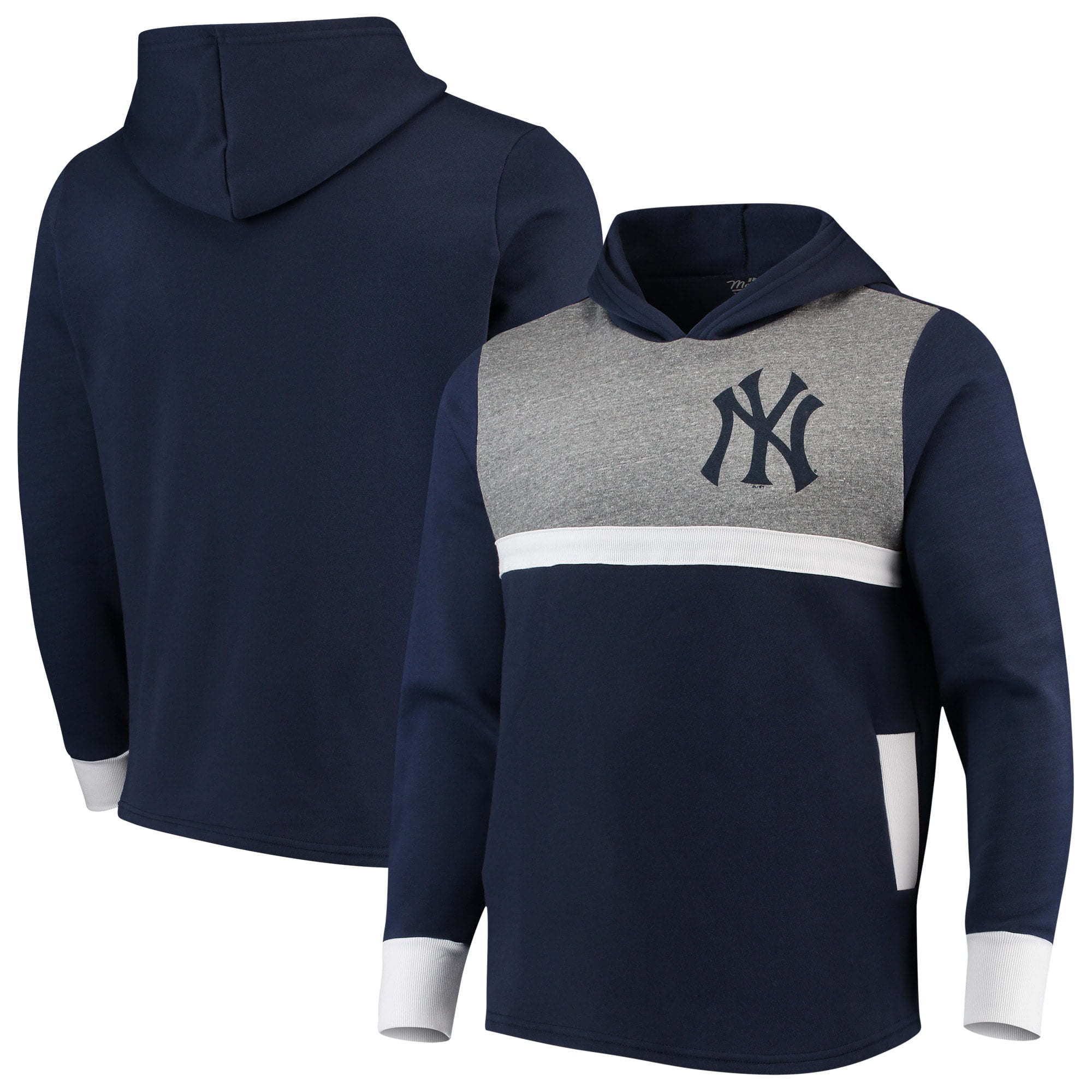 New York Yankees Majestic Threads Colorblocked Pullover Hoodie - Navy