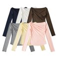 thumbnail image 2 of AP25583-25 Autumn New Korean Style Pure and Desirable Style Ruffled Crossover Off-Shoulder Long Sleeve Casual Base Layer Top/T-Shirt, 2 of 4