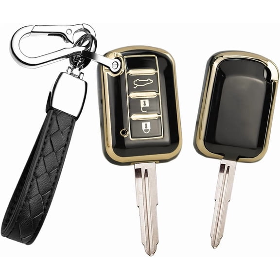 Key Fob Cover Compatible with Mitsubishi Eclipse Cross Outlander Sport Mirage G4 Lancer 2016-2021 3 Button TPU ABS Smart Key Keychain Case Holder Protector,Black