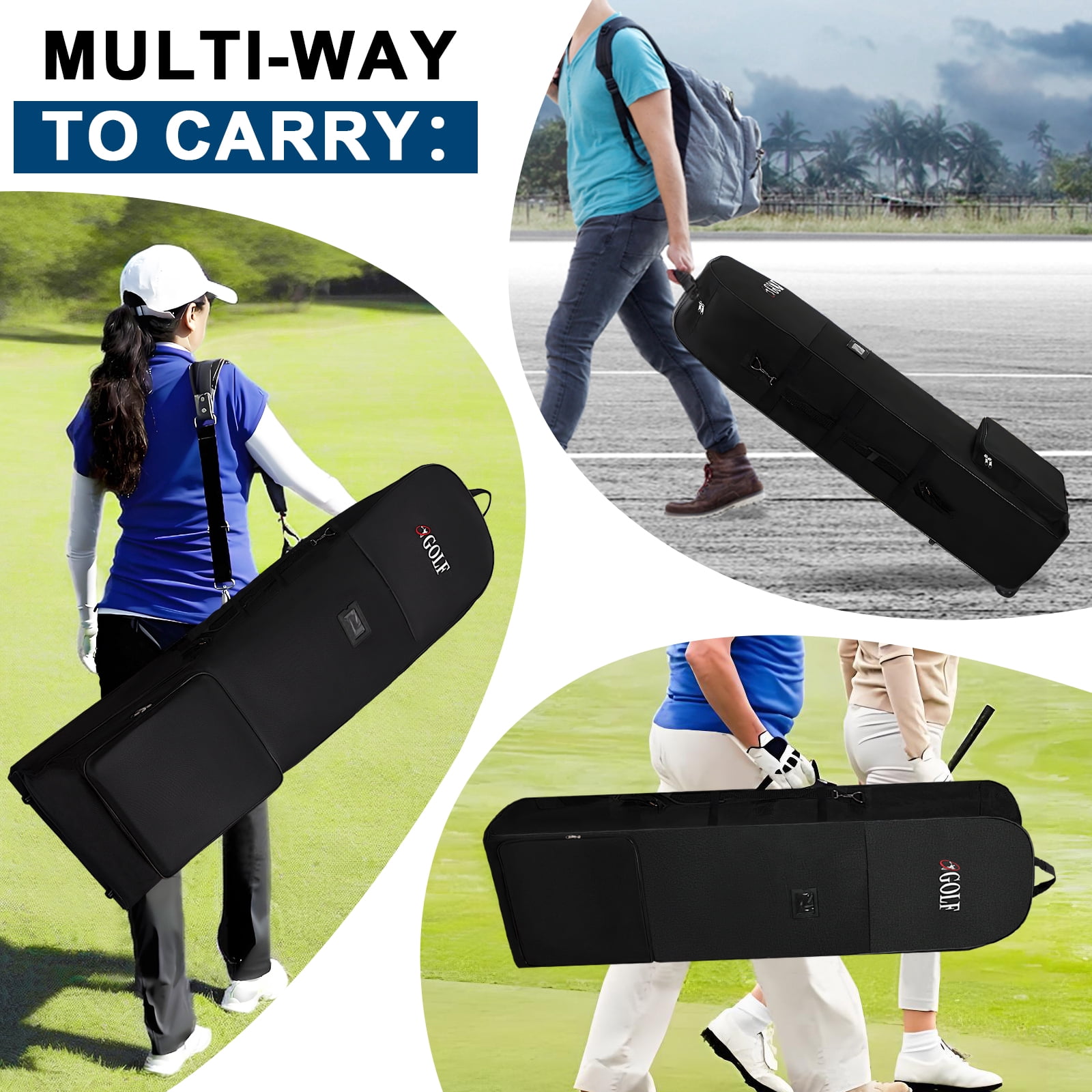 FANOTEK Rolling Golf Bag for Airlines, Golf Travel Bag with Wheels, 600D Waterproof Golf Club Bag Travel Case Foldable Black