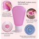thumbnail image 4 of Paquete de 3 botellas portátiles de viaje de silicona líquida de grado alimenticio para champú, acondicionador, loción, artículos de tocador y condimentos (2 oz rosa + blanco + azul), 4 of 5
