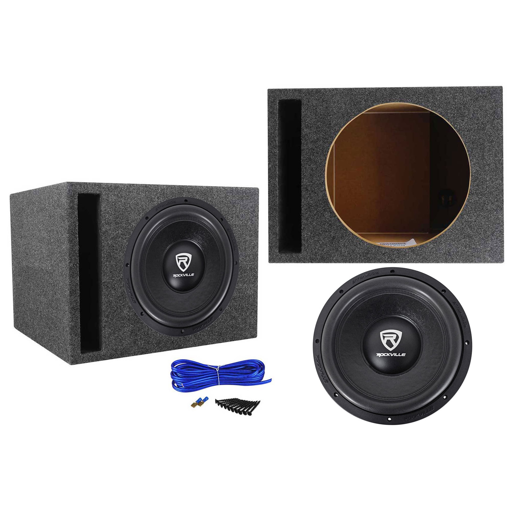 Rockville W12K6D4 V2 12" 2400 Watt Car Audio Subwoofer+Vented Sub Box Enclosure