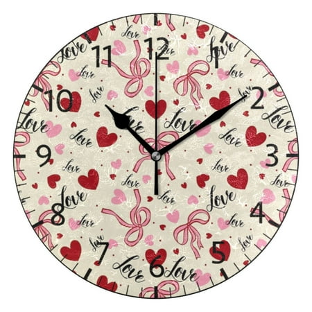 BZSMCE Decorative Wall Clock Size:25cm Ribbon & Heart Mosaic Pattern