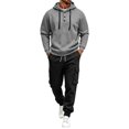 thumbnail image 2 of Men’s 2 Piece Tracksuit Outfit Set, Button Placket Pullover Hoodie with Kangaroo Pocket, Drawstring Cargo Jogger Pants with Multi‑Side Pockets, Daily Walking Outdoor Wear L, 2 of 5