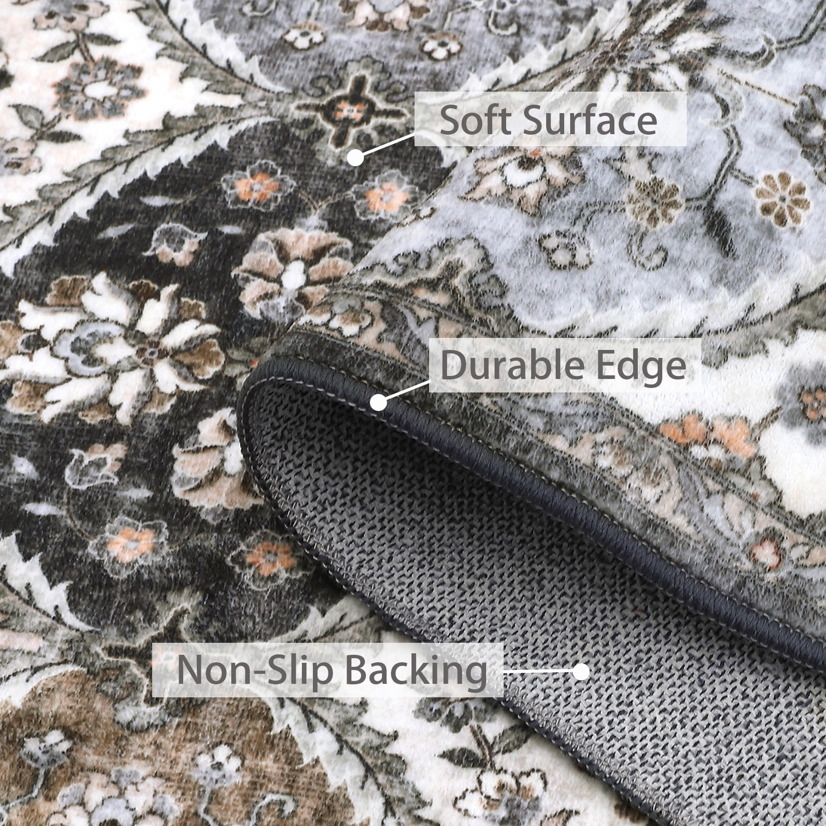 Luku 5ft*7ft Runner Rug Washable Moroccan Trellis Hallway Runner, Non-Slip Stain Resistant Area Rug Vintage Distressed Floral Kitchen Mat Floor Cover Carpet for Doorway Bedside