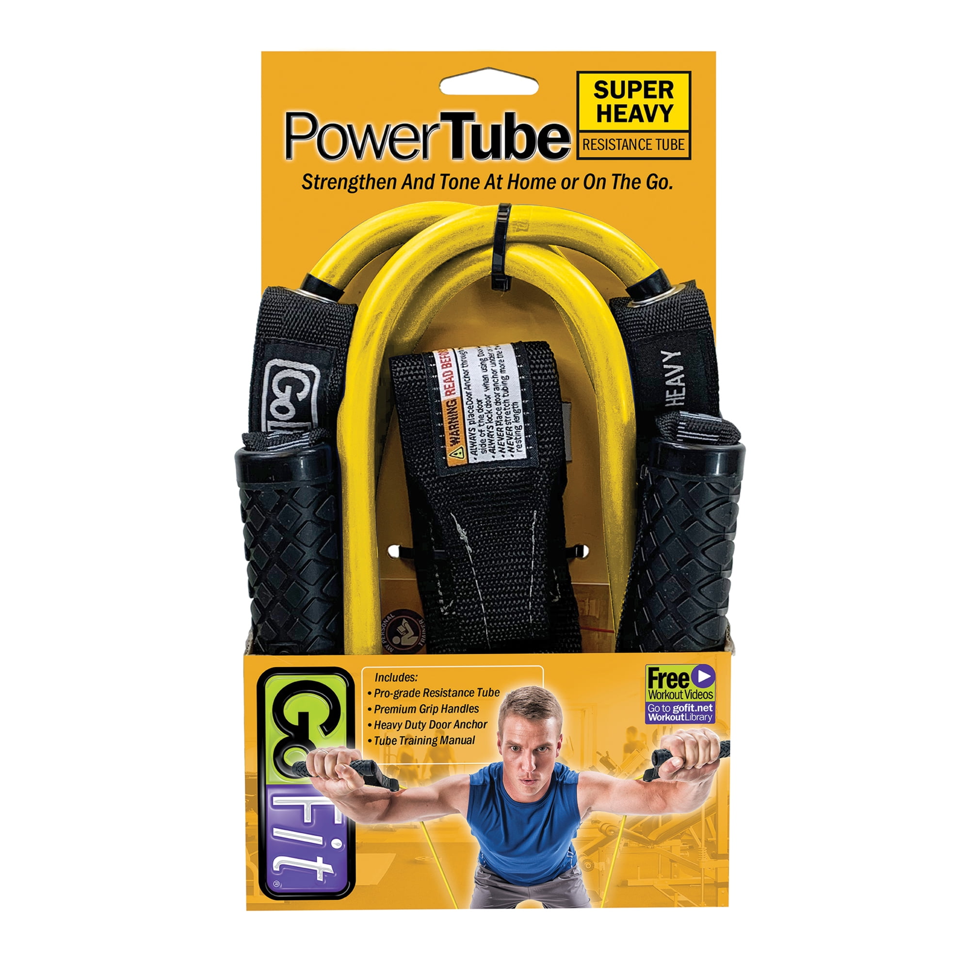 GoFit GF-4TUB-SH(70) Pro-Grade Power Resistance Tube with Handles (Yellow/70 Lbs.)