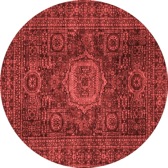 Ahgly Company Machine Washable Indoor Round Abstract Red Modern Area Rugs, 3' Round