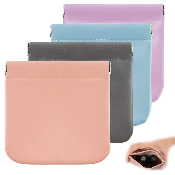 Lambskin Pocket Cosmetic Bag 4 PC, Waterproof Portable No Zipper Self-closing Small Makeup Pouch for Women Mini Travel Storage bag for Cosmetics Headphones Jewelry