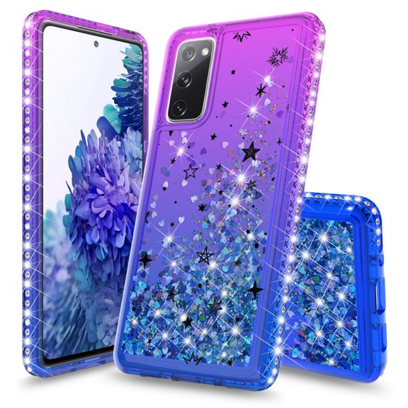 Bemz Liquid Quicksand Case for Samsung Galaxy S20 FE (with Touch Tool) - Drawn Stars (Purple/Blue)
