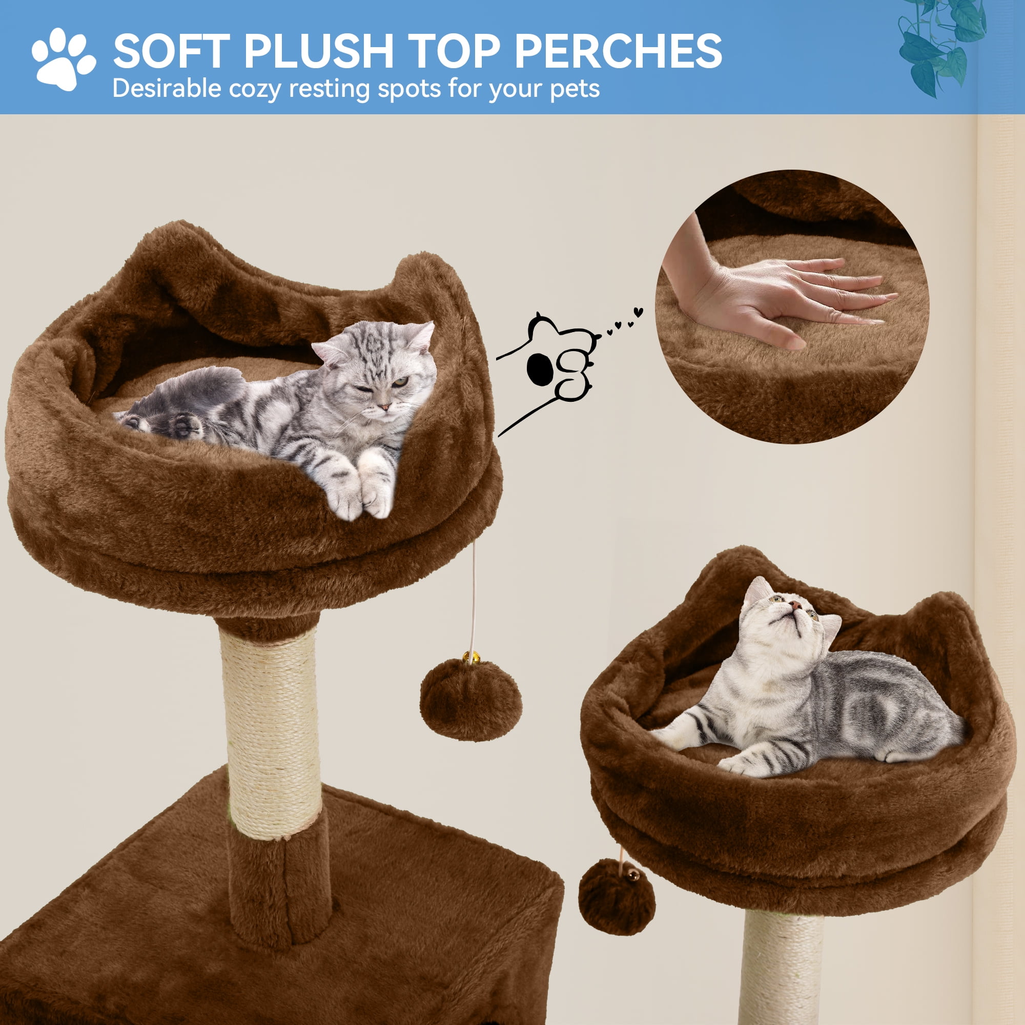Dextrus 75" Multi-Level Cat Tree Tower with Cat Condos, Top Perches, Hammocks, Scratching Posts Board, Large Cat Activity Center,Brown