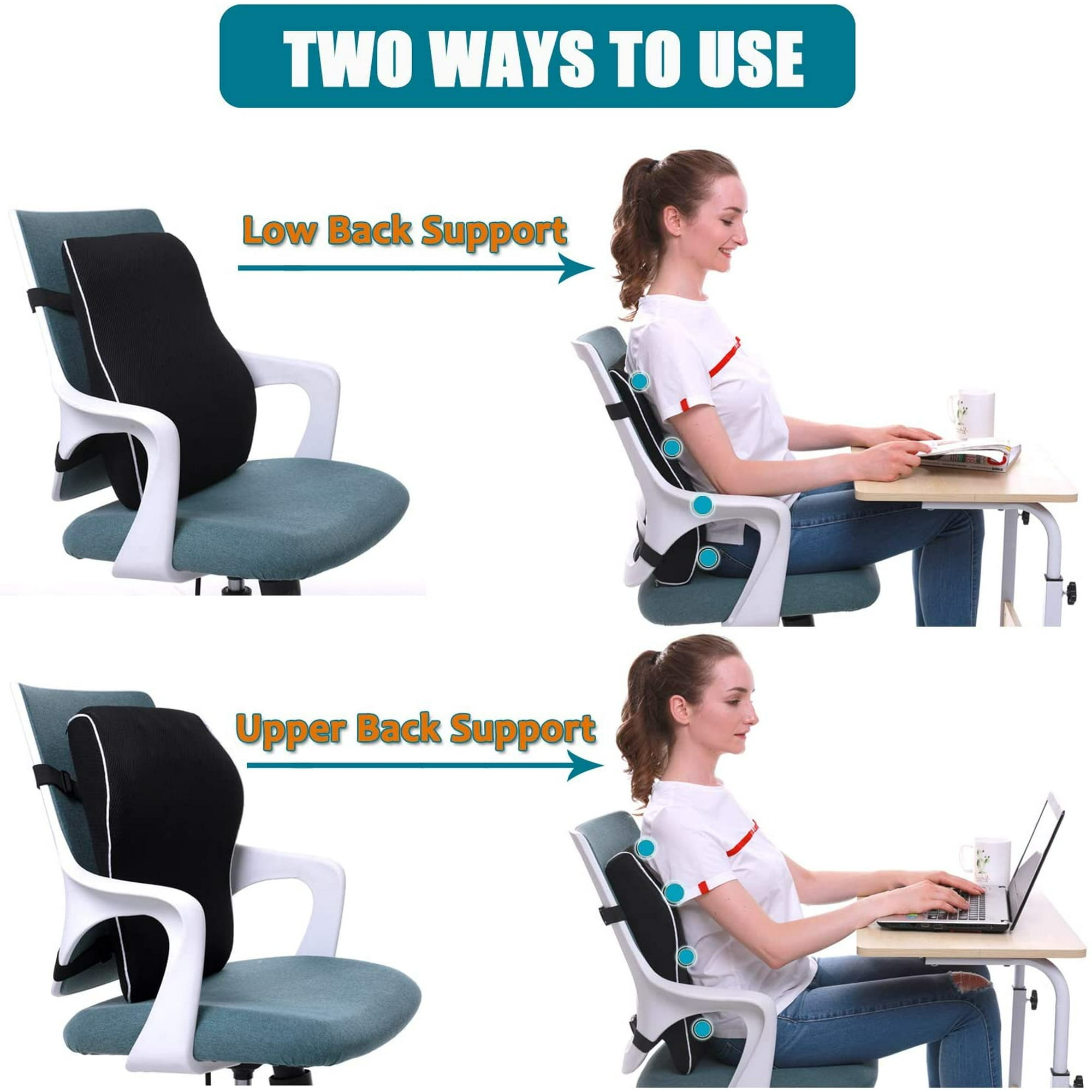 Lumbar Support Pillow for Office Chair Car Memory Foam Back Cushion for Back Pain Relief Improve Posture Large Back Pillow for Computer Gaming Chair Recliner with Mesh Cover Double Adjustable Straps