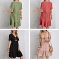thumbnail image 5 of Ropa de mujer retro con cuello en V, vestido fluido de cintura informal suelto de color sólido para mujer, vestidos retro para mujer, 5 of 5