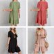 thumbnail image 5 of Ropa de mujer retro con cuello en V, vestido fluido de cintura informal suelto de color sólido para mujer, vestidos retro para mujer, 5 of 5