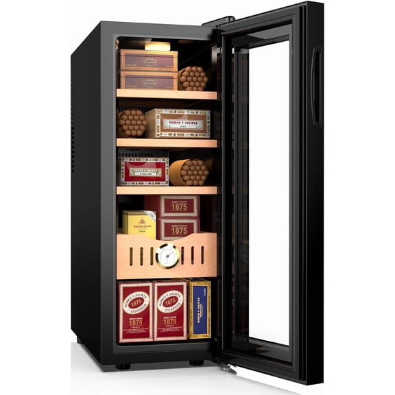 XUTUMM 35L Electric Cooler & Heater Cigar Humidor Cabinet with Movable Spanish Cedar Tray & Drawer, Store 100-230 Cigars