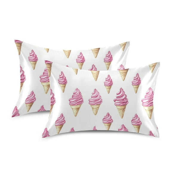 Yayeee Pillowcase Standard Size Set of 2 Satin Wrinkle Resistant Envelope Pillow Case, Pink Cartoon Ice Cream