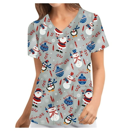 

TAIAOJING Scrubs for Women Casual Fashiong Chiristmas Short Sleeve V-neck Tops Working Uniform Tops