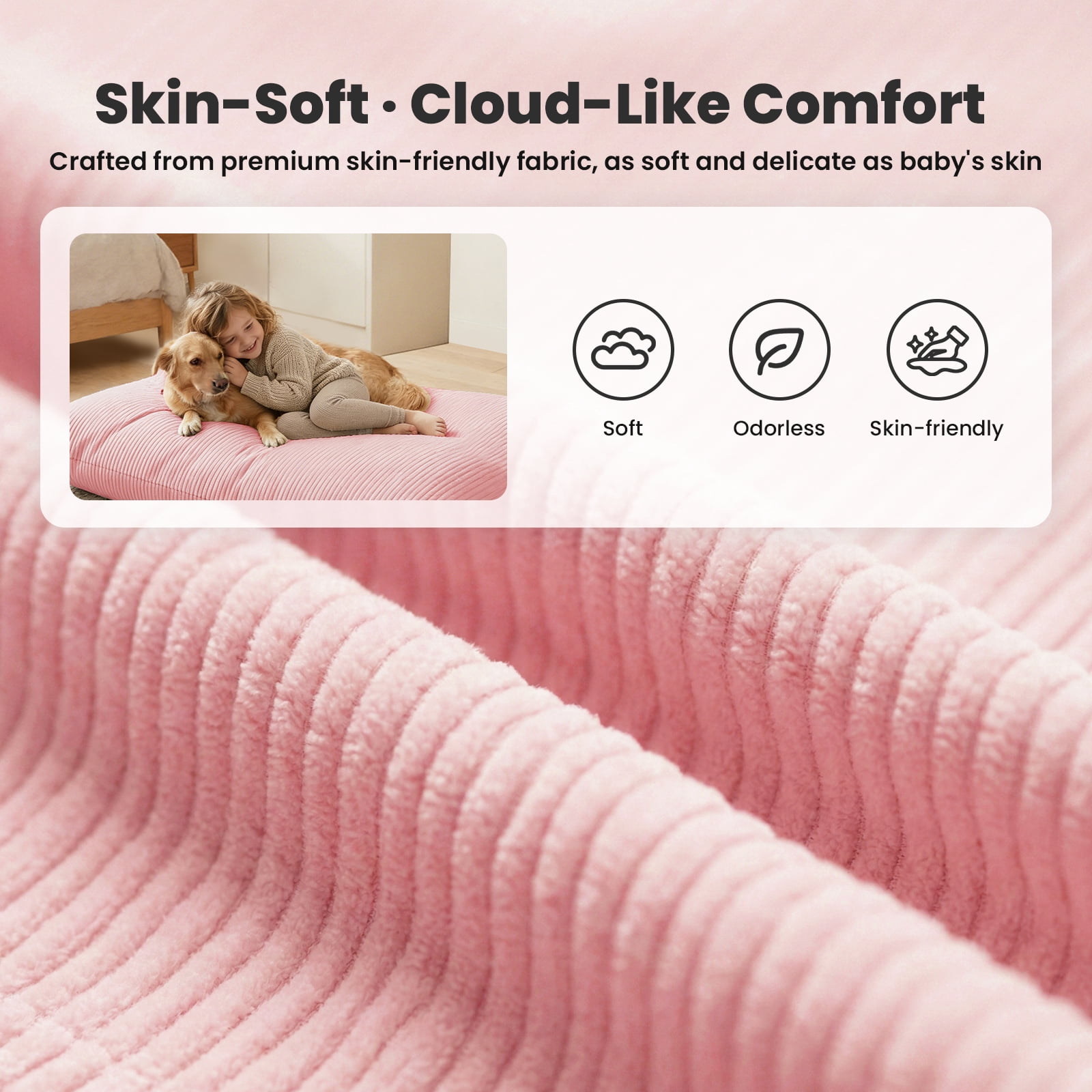 CATGOOD 3-in-1 Bean Bag Chair for Kids Adults, Convertible kids chair with Skin Friendly Fabric for Living Room, Bedroom, Pink