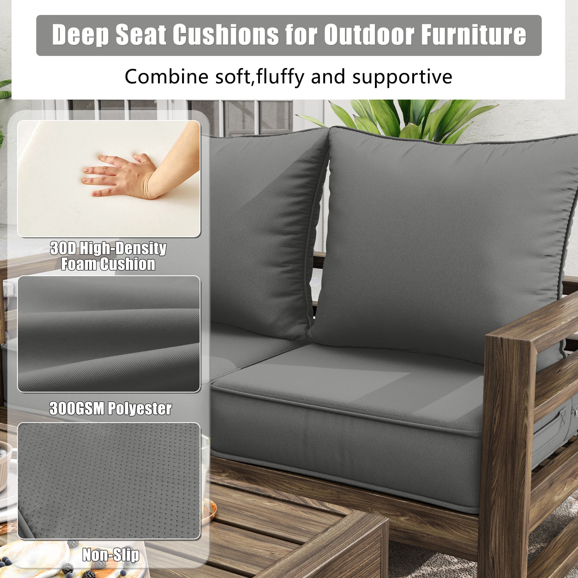 Kimunuk Outdoor Deep Seat Cushion Set for Patio Furniture, Splash-Proof & Fade Resistant, 22" L X 22" W X 4" H, Ligth Gray