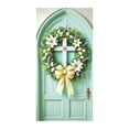 thumbnail image 2 of YaoZQ Religious Easter Door Cover, Christian Cross Wreath with White Lilies and Eggs Banner, Spring Holiday Front Door Decoration, Green, 35 x 71 in, 2 of 7