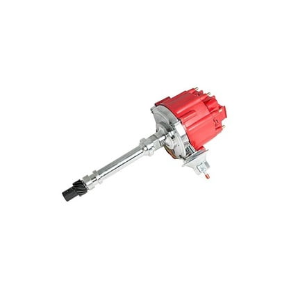 - SBC CHEVY 283 350 HEI Distributor + RED 8mm SPARK PLUG WIRES UNDER THE EXHAUST