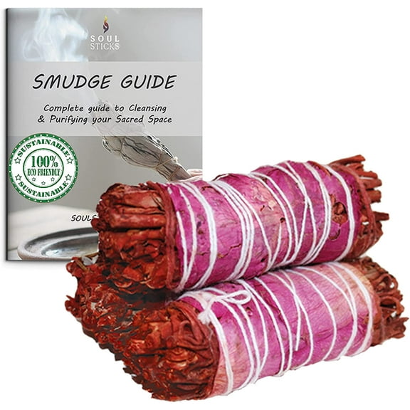 3 Pack Floral Dragon's Blood Pink Rose White Sage Smudge Sticks | w/ Smudge Guide | ROSE PETAL | Sticks with Flowers