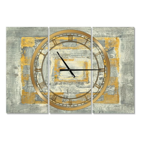Designart 'Gold Glam on Grey Tapestry I' Modern wall clock