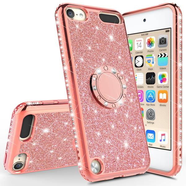 New iPod Touch Case, iPod 7/6/5 Case Glitter Ring Stand Bling Sparkle