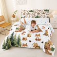 thumbnail image 3 of Castle Fairy Camping Animal Pattern Queen Comforter Set 3pcs for Kids, Forest Print Bedding Comforter Set for Bedroom, Green Beige, 3 of 6