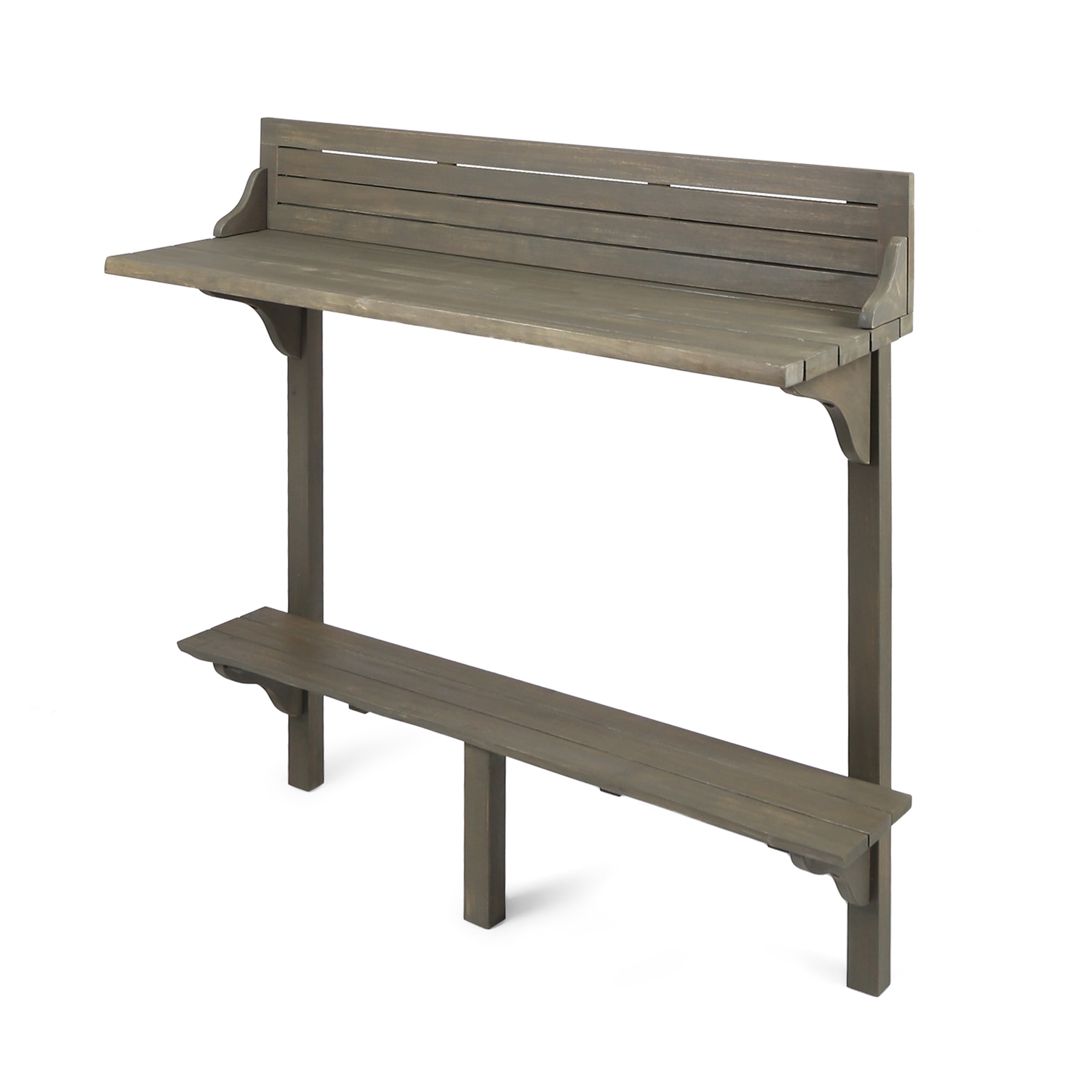 Outdoor Balcony Bar Height Table, Solid Acacia Wood Desktop for Patio Balcony, Gray