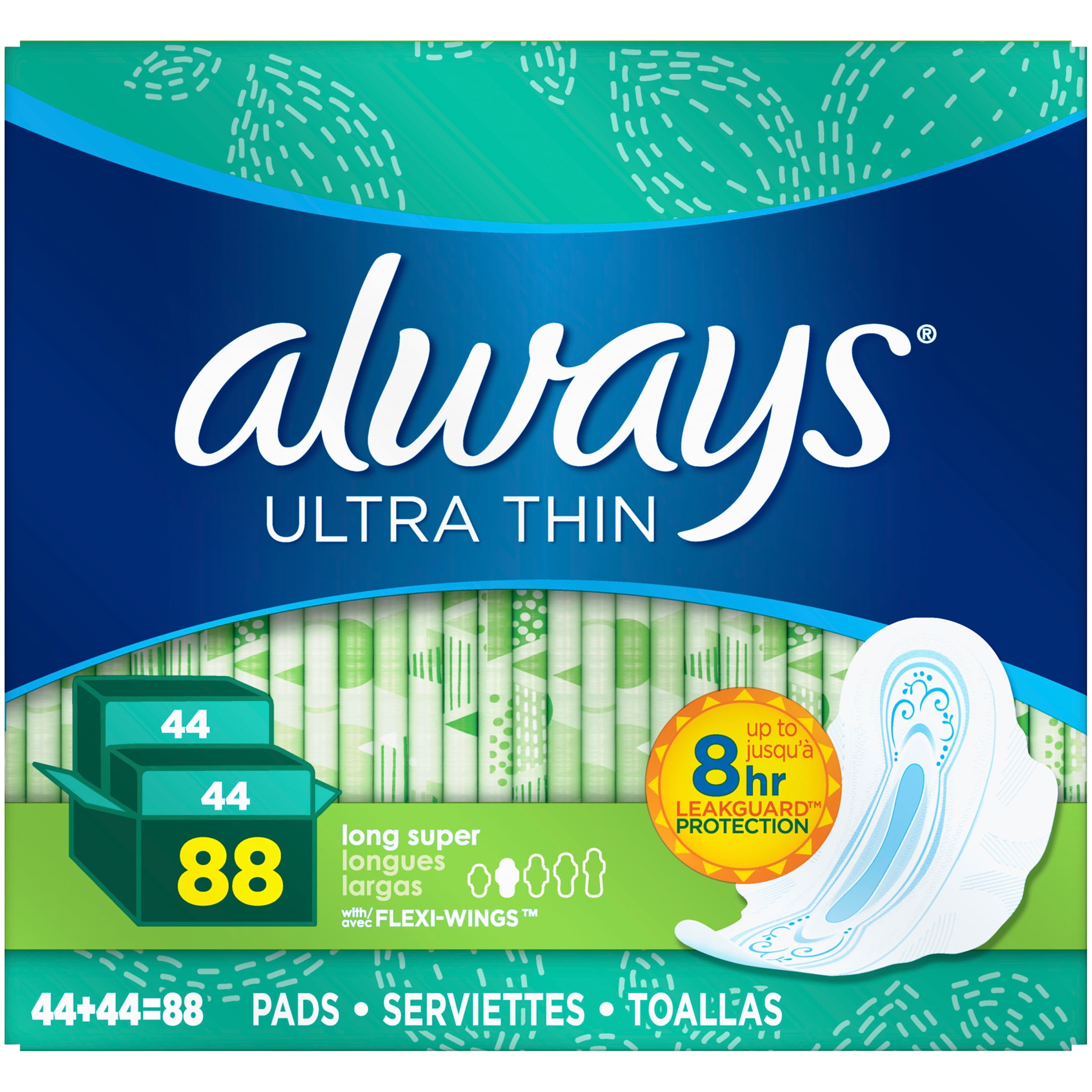 Always Ultra Thin Long Super Pads with Flexi-Wings 88 ct Pack