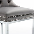 thumbnail image 4 of 26" Counter Height Bar Stools Set of 2, Velvet Upholstered Barstools with Button Back, Rivet Trim and Chromed Metal Base Legs, High Back Bar Chairs for Kitchen Island Farmhouse, Gray, 4 of 7