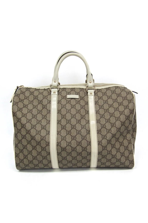 Pre-Owned Gucci 193602 Women's GG Supreme,Leather Boston Bag,Handbag Light Beige,White