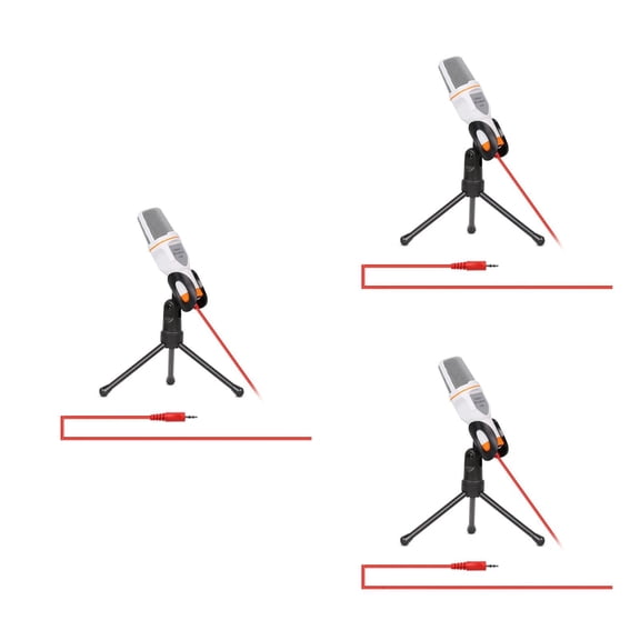 WORGEOUS 3pcs Mic Wired Condenser Sound Podcast Microphone with Holder Clip for Skype MSN Karaoke PC Laptop (White)