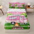 thumbnail image 2 of Homewish Pink Camper RV Car Camping Zipper Twin Comforter Sets with Fitted Sheet and 2 Pillowcases, Cherry Blossom Campfire Zipper Bedding Set for Women, Polka Dots Reversible, 4-Piece, 2 of 6