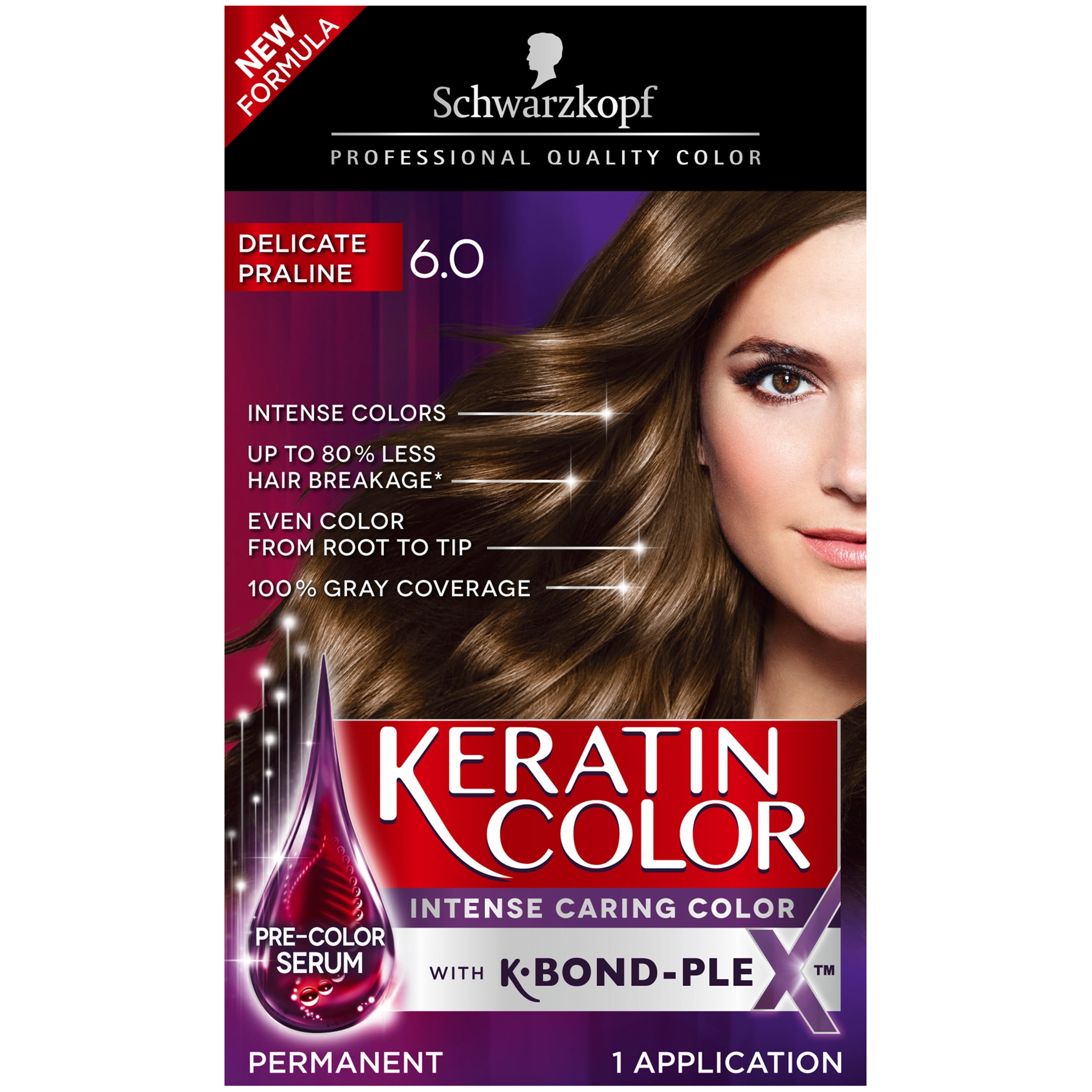 Schwarzkopf Keratin Color Permanent Hair Color Cream, 6.0 Delicate Praline