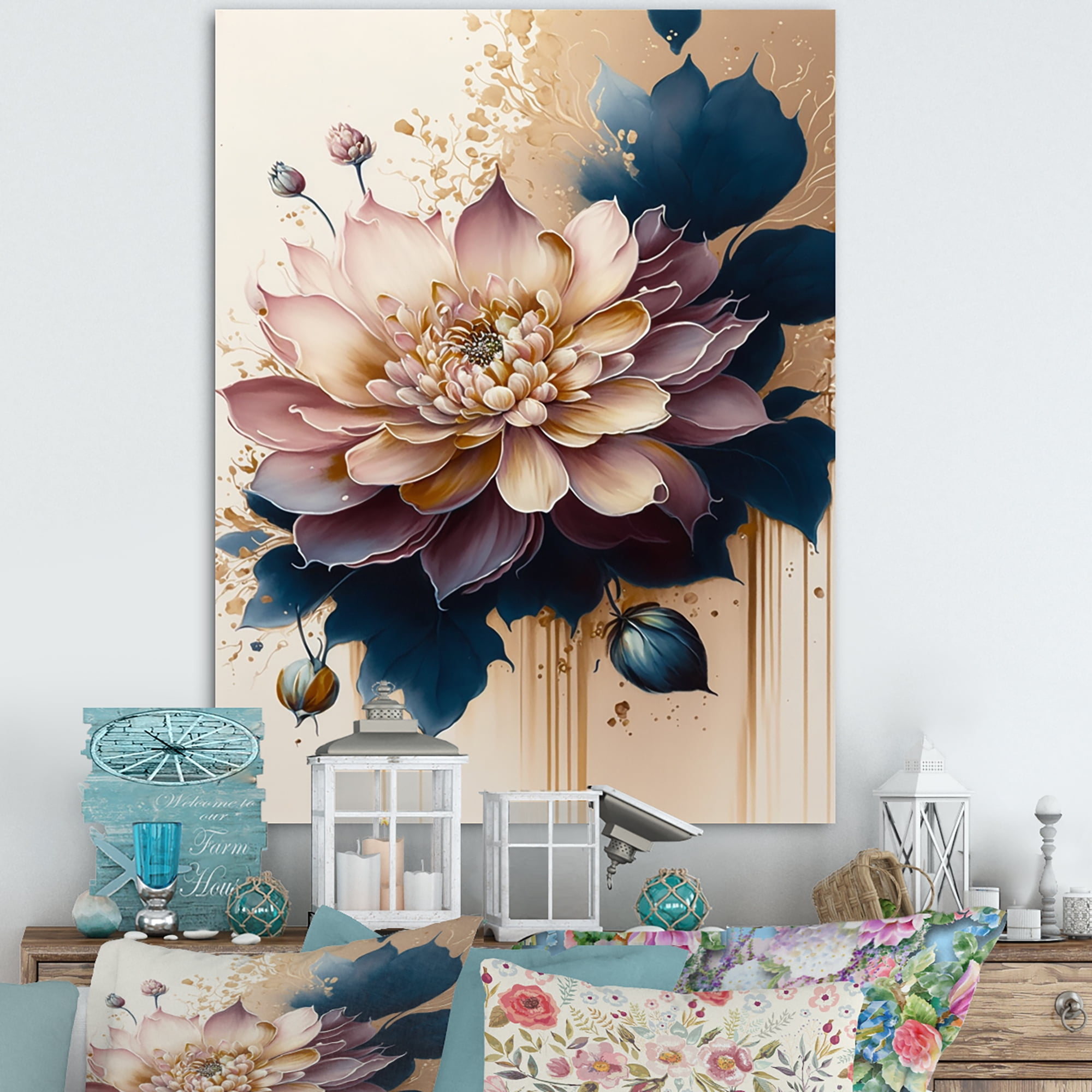 Designart Deep Pink Dahlia Floral Design IV Canvas Wall Art