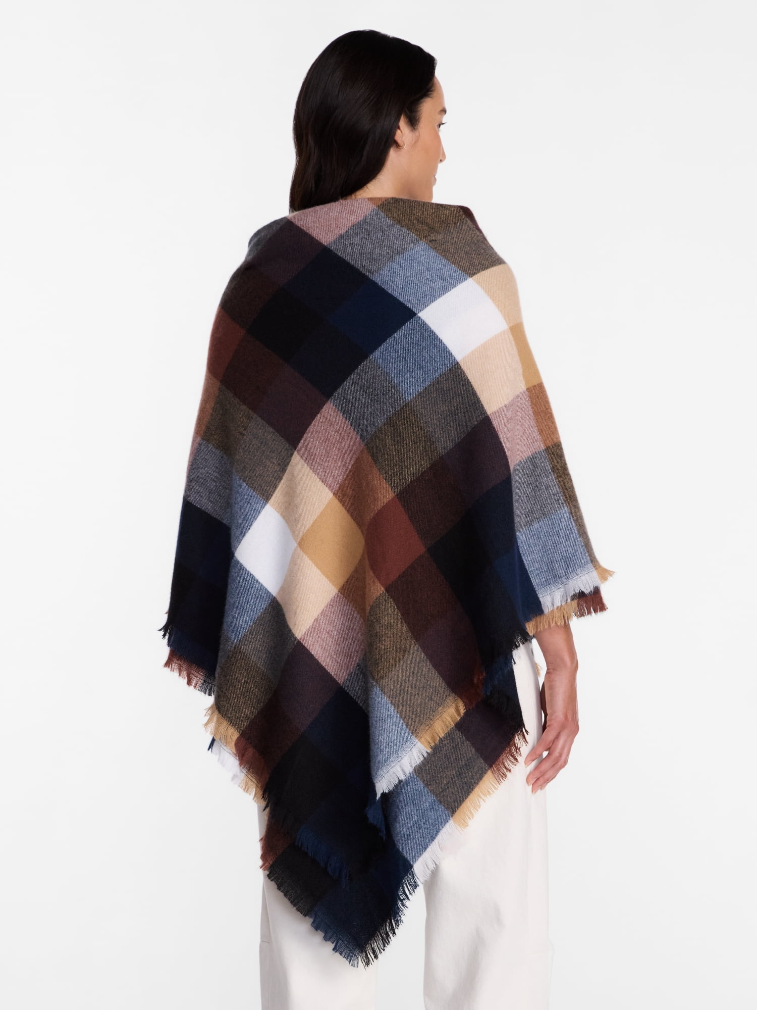 Time and Tru Women's Plaid Poncho with Clasp, Sizes S/M-L/XL