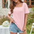 thumbnail image 4 of Rawiri Women Hollow Out Top Vintage Pattern Short Sleeve Pure Color Breathable Casual Pullover Pink M, 4 of 7