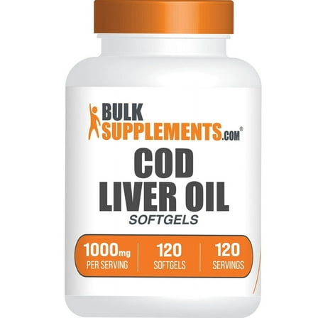 BulkSupplements Cod Liver Oil Softgels - Dietary Supplement, 1 Softgel per Serving (1000mg), 120 Count