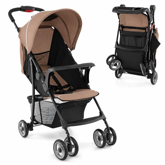 MULTIGOT Foldable Lightweight Baby Stroller Kids Travel Pushchair 5-Point Safety System Brown