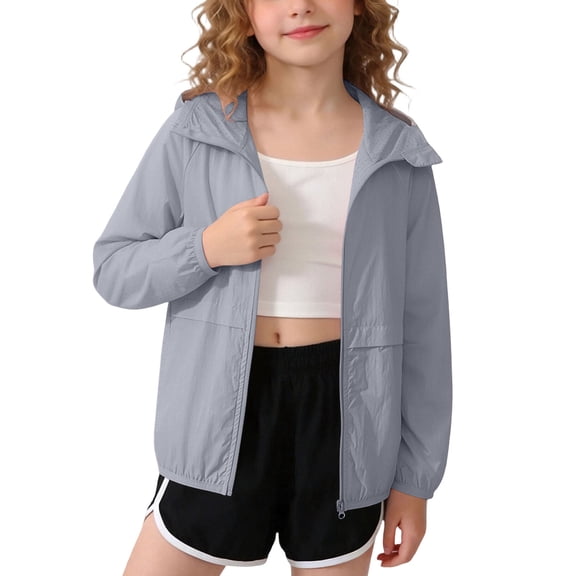 Maean Kids Sun Protection Jackets for Girls Summer Lightweight Hooded Zip up Jacket Coat Hiking Athletic Jacket