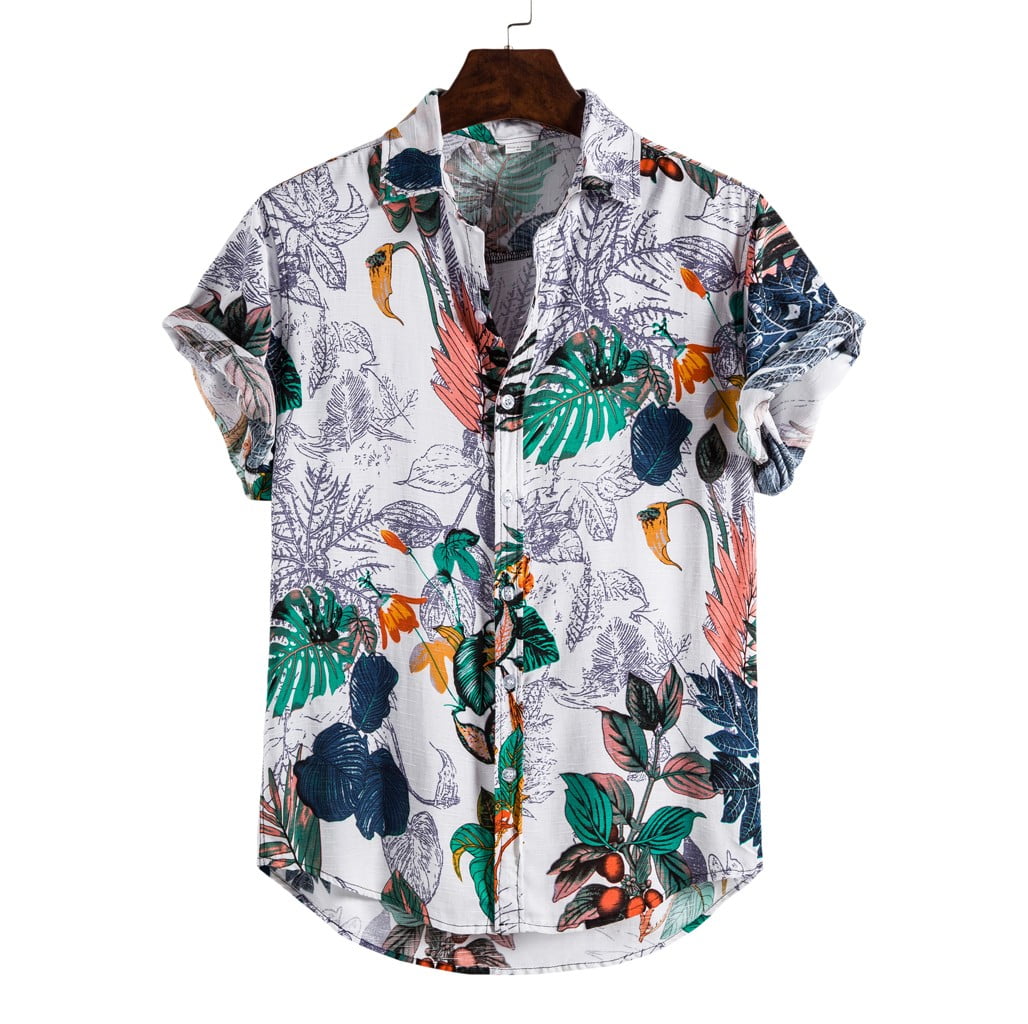 Mens Casual Printed Short Sleeve Floral Hawaiian Shirt