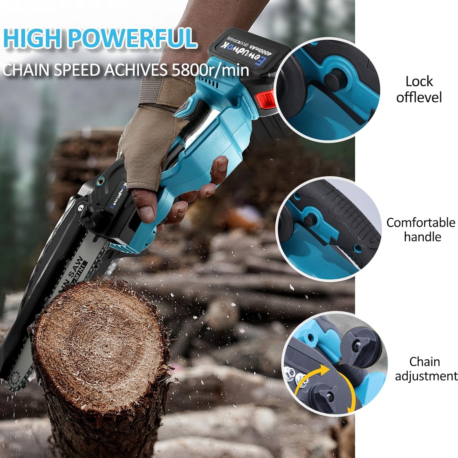 Mini Chainsaw Cordless 8 Inch,Hand Chainsaw Battery Powered,Rechargeable Hand Held Chain Saw,Power Chain Saws for Wood Cutting/Tree Trimming/Branch Pruning/Gardening/Camping