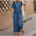 thumbnail image 3 of Casual Women's Linen 2-Piece Set Solid Color Loose Comfortable T-Shirt + Wide Leg Pants Homewear Casual Sportswear-Turquoise-XXXL, 3 of 7