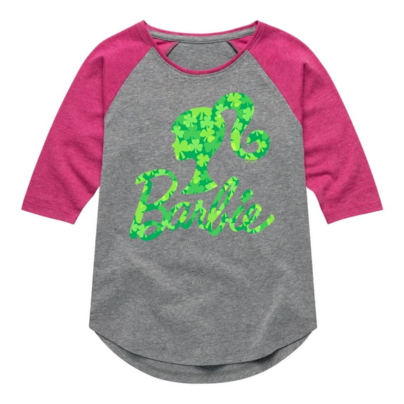 Barbie - Logo Shamrock Pattern - Toddler And Youth Girls Raglan Graphic T-Shirt