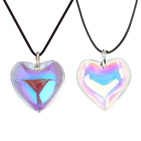 Glass Heart Pendant Necklace Colorful Heart Pendant Black Rope Necklace Jewelry Clavicle Chain for Women Men Birthday